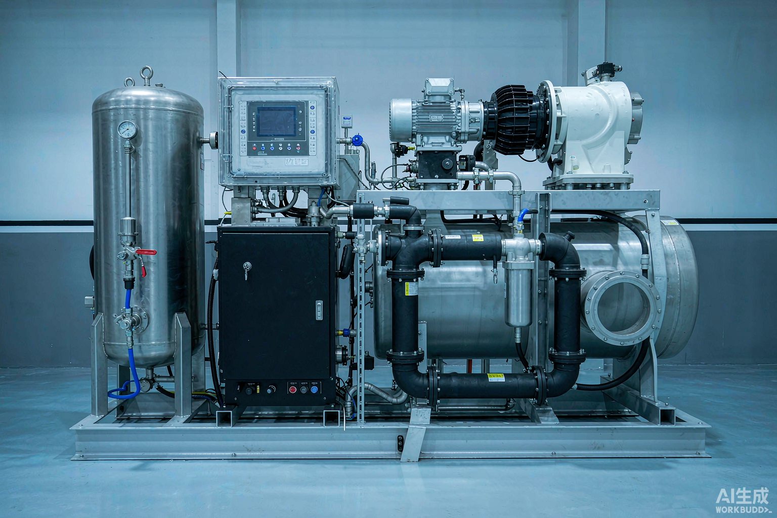 Buyer checking compressor FAD and specific power figures against a sizing worksheet in a plant compressor room