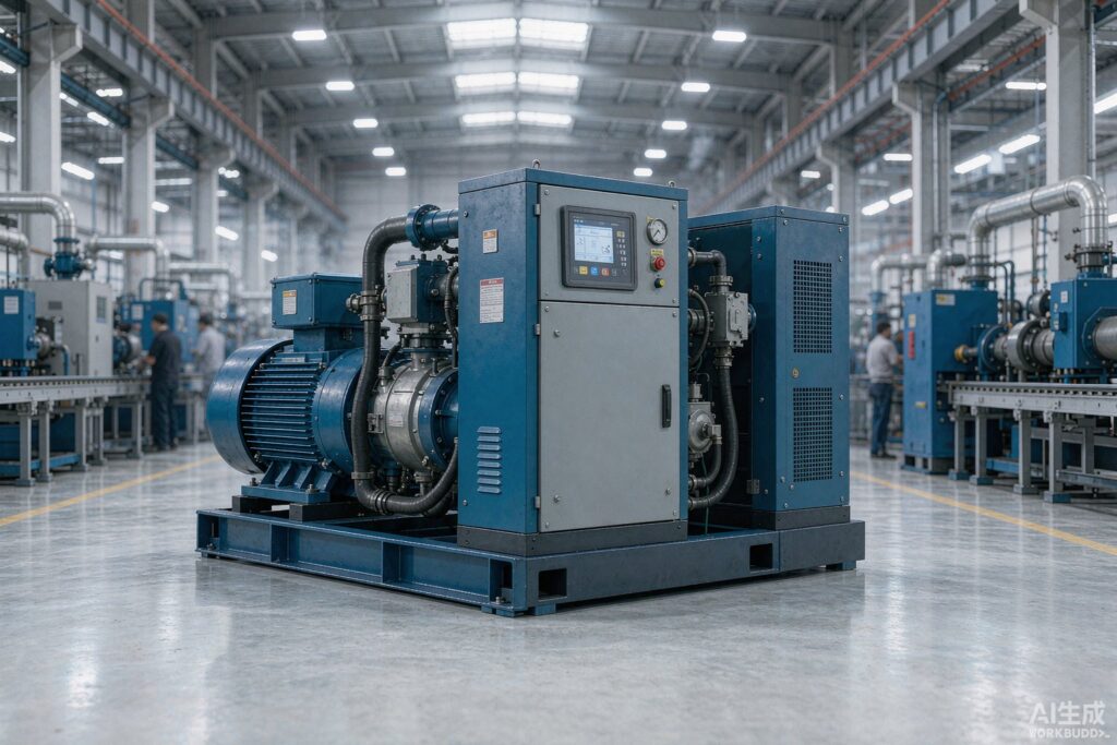PM variable speed drive screw air compressor with digital control panel in a modern plant
