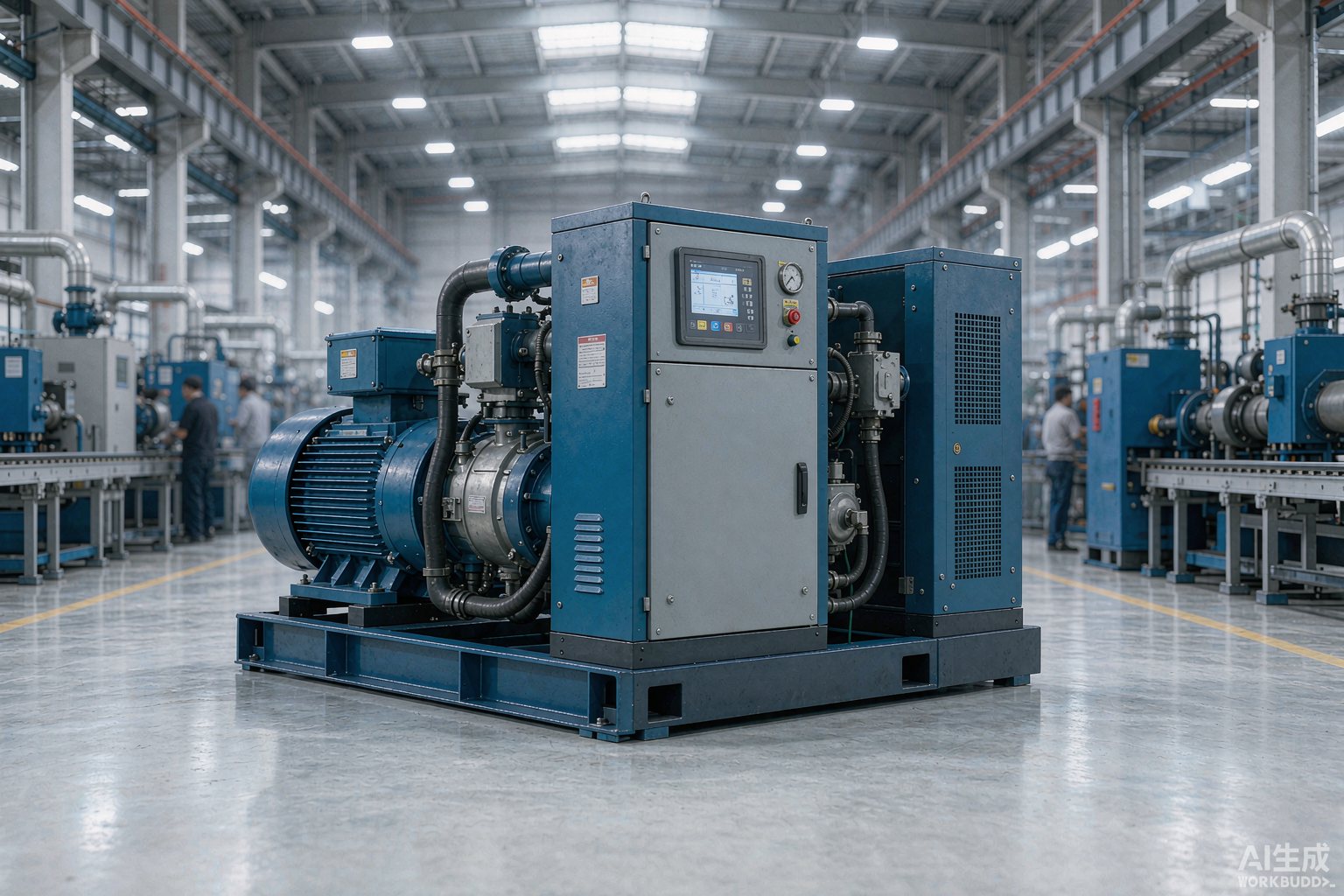 PM variable speed drive screw air compressor with digital control panel in a modern plant